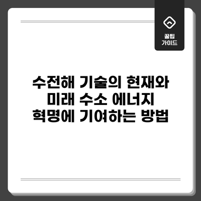 수전해 기술의 현재와 미래: 수소 에너지 혁명에 기여하는 방법