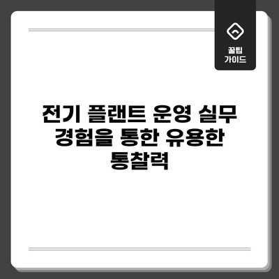 전기 플랜트 운영 실무 경험을 통한 유용한 통찰력
